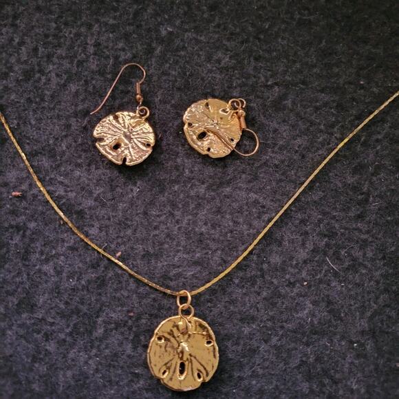 Vintage Napier Sand Dollar Necklace And Earrings Set Gold Toned Chain - Picture 7 of 9